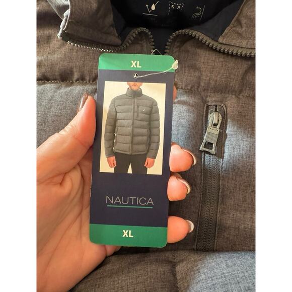 Nautica NEW Puffer Jacket Men's XL Gray Winter Coat Water & Wind Resistant - Picture 9 of 10